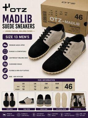 NWB OTZ Madlib Suede Sneakers Unisex Casual Walking Shoes Size 13